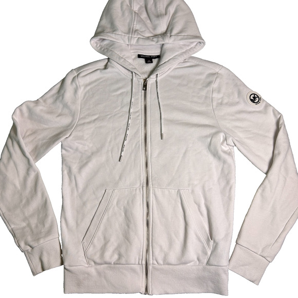 Michael Kors White Zip Up Logo Hoodie Mens XS Full Zip Comfort Soft Designer - Picture 2 of 7